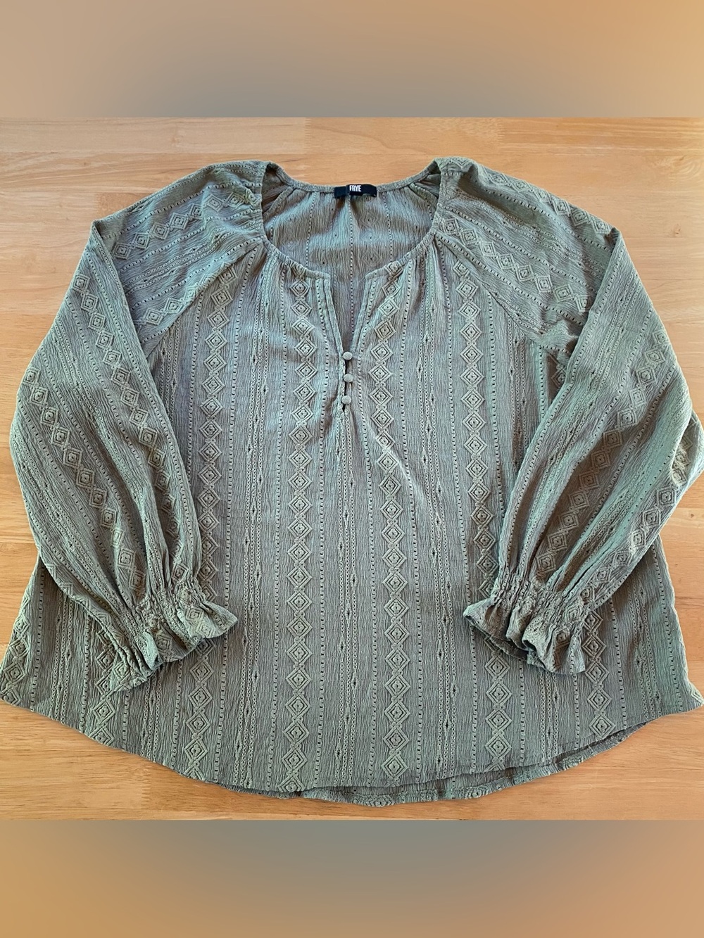 FRYE Sage Green Embroidered Peasant Blouse - Picture 2 of 4